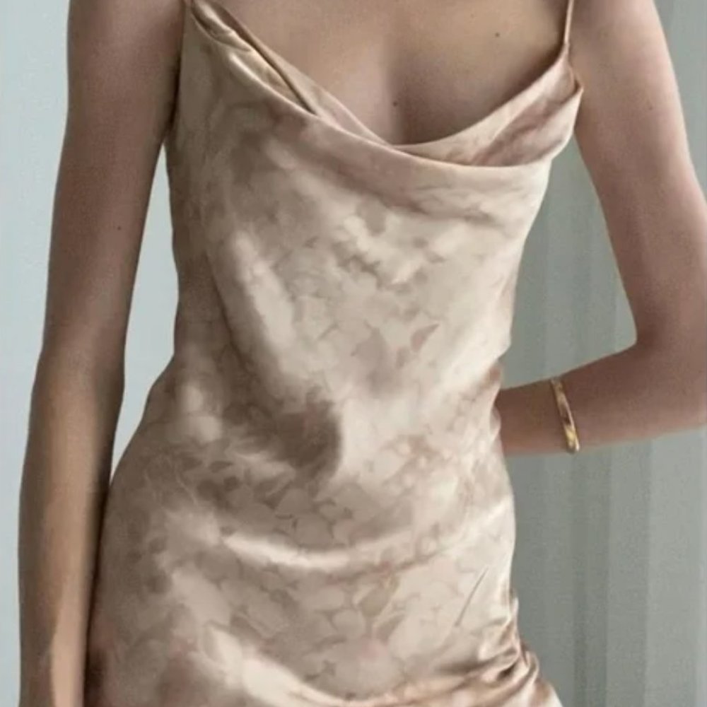 Vintage Y2K 100% Silk Slip Dress Printed Mini Silk Dress Size Small Cowl Neck - Picture 2 of 15